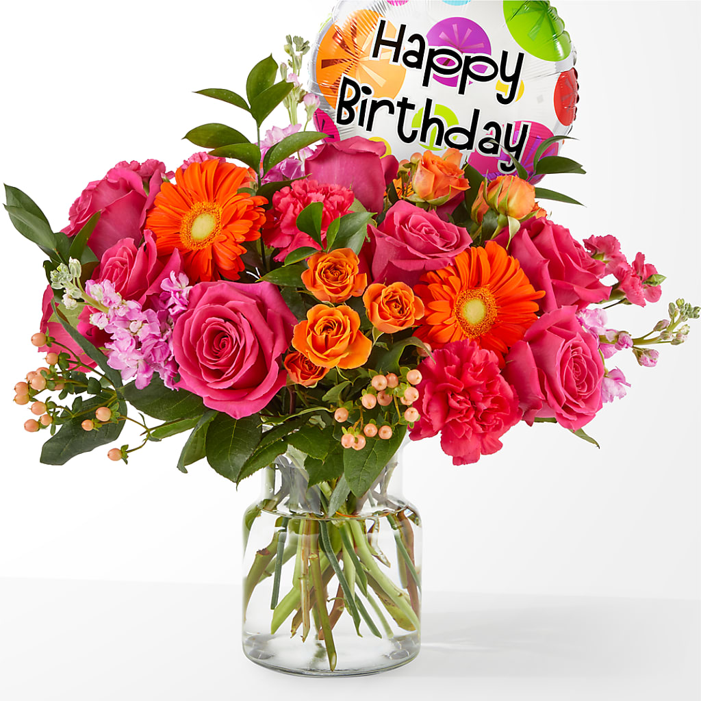 Fiesta Bouquet with Birthday Balloon – TALLEY'S FLOWER SHOP, King NC