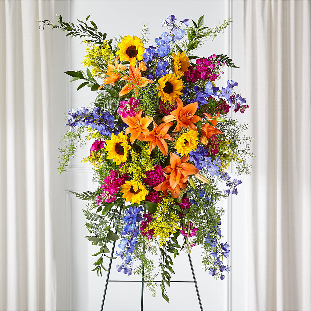 Sunlit Memories Standing Spray (Standard) – TALLEY'S FLOWER SHOP, King NC