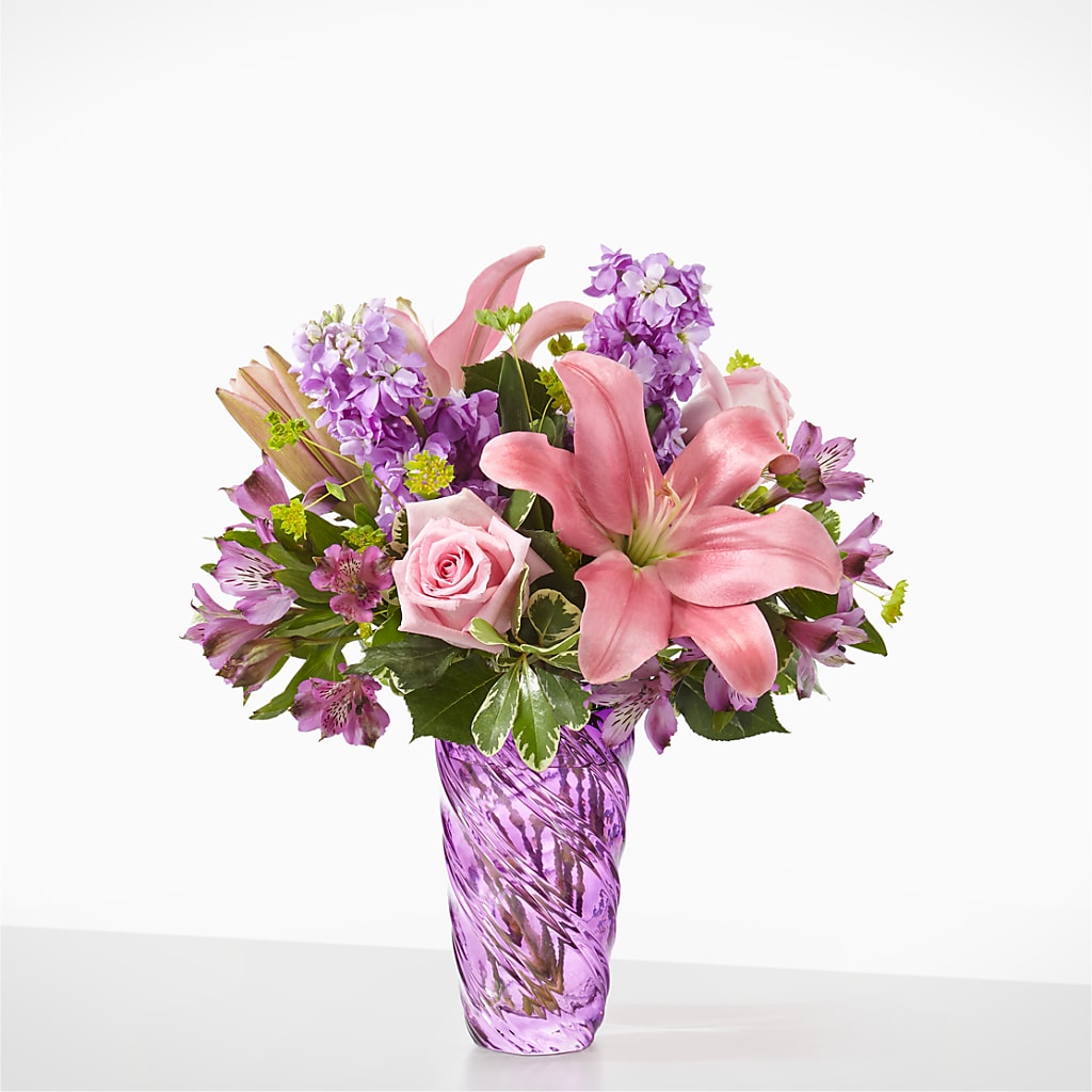 Precious Petals Bouquet with Luxe Swirl Vase – TALLEY'S FLOWER SHOP, King NC