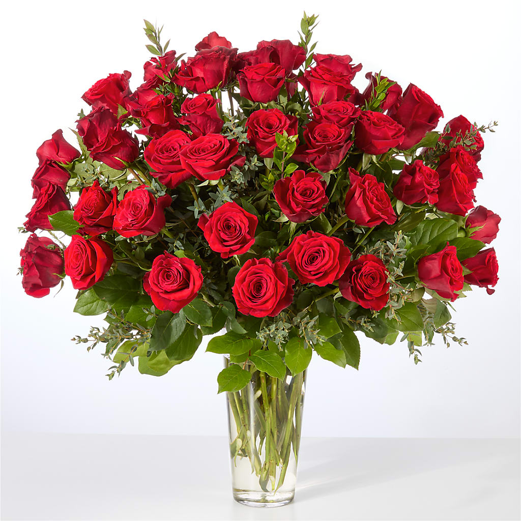 Forever Yours Fifty Stem Red Rose Bouquet – TALLEY'S FLOWER SHOP, King NC