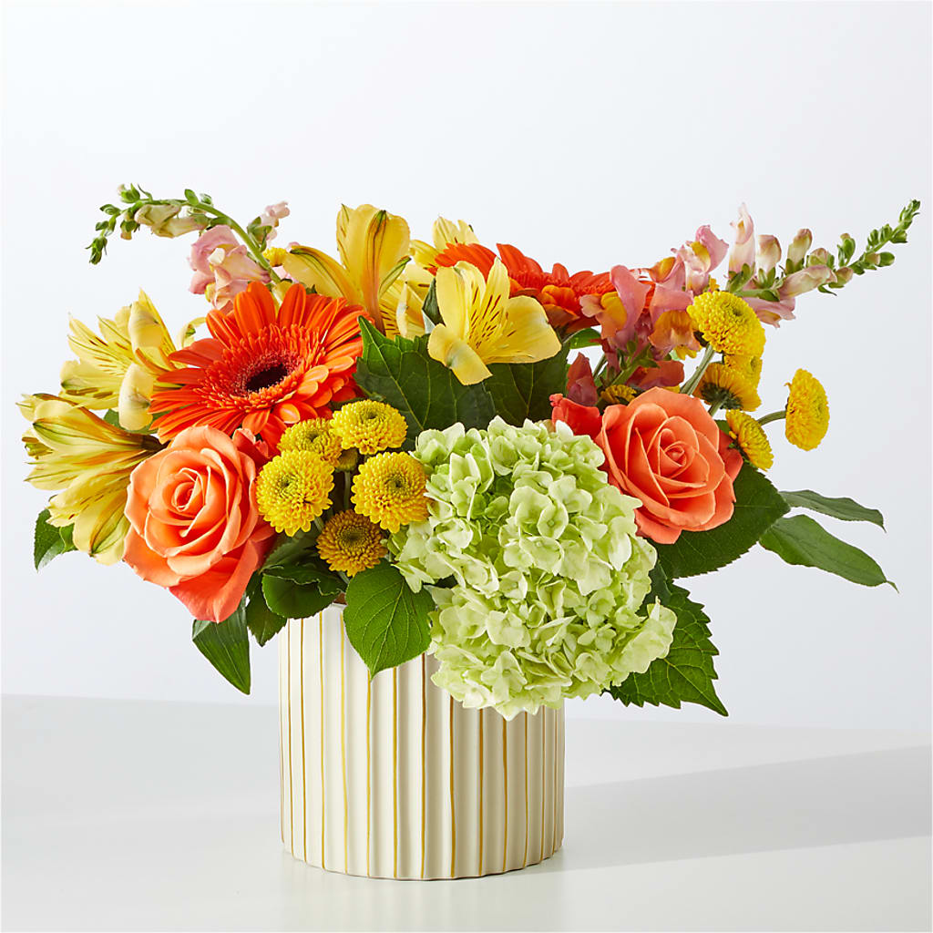 Autumn Sunshine Bouquet with Ivory Vase – TALLEY'S FLOWER SHOP, King NC
