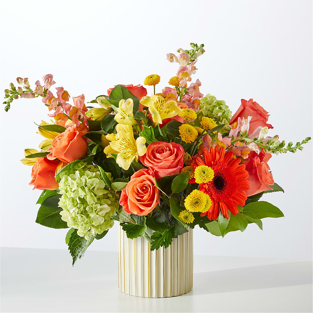 Autumn Sunshine Bouquet with Ivory Vase – TALLEY'S FLOWER SHOP, King NC