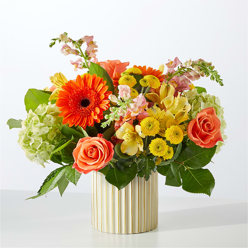Autumn Sunshine Bouquet with Ivory Vase – TALLEY'S FLOWER SHOP, King NC