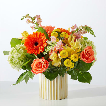 Autumn Sunshine Bouquet with Ivory Vase – TALLEY'S FLOWER SHOP, King NC