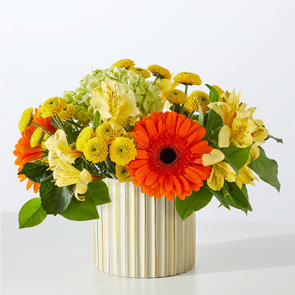 Autumn Sunshine Bouquet with Ivory Vase – TALLEY'S FLOWER SHOP, King NC